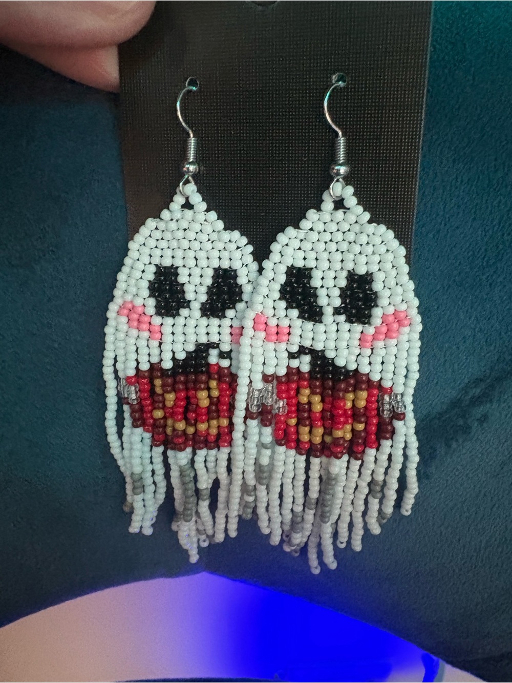 Beaded Ghost Fringe Earringsyy in White, Red and Pink - Unbranded